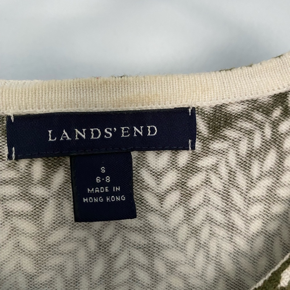 Lands' End Olive and Cream Leaf Cardigan - Picture 2 of 7
